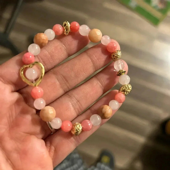 Handmade Rose Quartz + Peach Aventurine + Lava Bead Bracelet - Picture 1 of 1